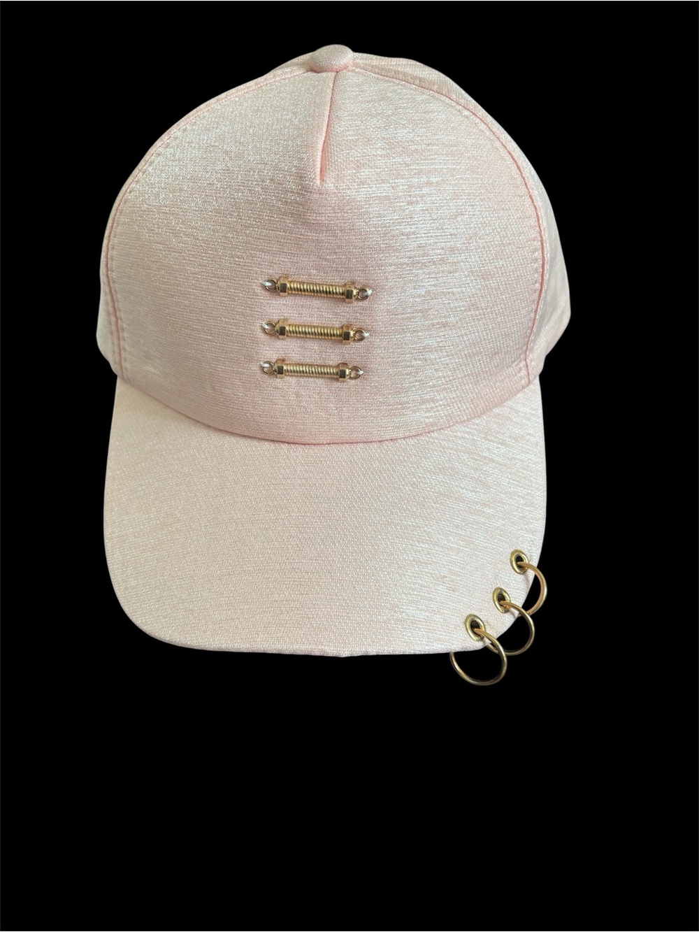 Jennifer & Company Stylish Pink Baseball Cap with Gold Ring Accents